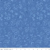 Image of Kipling Gardens Haviland Blueberry quilting cotton fabric by Lily Ashbury for Riley Blake Designs. Features flowers on a blue background. Cute Little Fabric Shop.