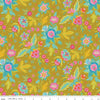 Image of Kipling Gardens Main Curry quilting cotton fabric by Lily Ashbury for Riley Blake Designs. Features flowers on a yellow background. Cute Little Fabric Shop.