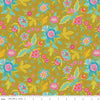 Image of Kipling Gardens Main Curry quilting cotton fabric by Lily Ashbury for Riley Blake Designs. Features flowers on a yellow background. Cute Little Fabric Shop.