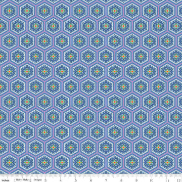 Image of Kipling Gardens Everly Blueberry quilting cotton fabric by Lily Ashbury for Riley Blake Designs. Features flowers on a blue background. Cute Little Fabric Shop.