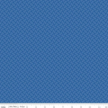 Image of Kipling Gardens Loxley Blueberry quilting cotton fabric by Lily Ashbury for Riley Blake Designs. Features a geometric pattern on a blue background. Cute Little Fabric Shop.