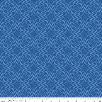 Image of Kipling Gardens Loxley Blueberry quilting cotton fabric by Lily Ashbury for Riley Blake Designs. Features a geometric pattern on a blue background. Cute Little Fabric Shop.