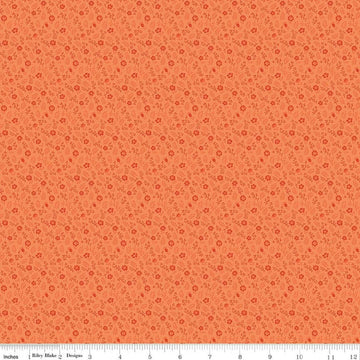 Image of Kipling Gardens Ellington Orange quilting cotton fabric by Lily Ashbury for Riley Blake Designs. Features flowers on an orange background. Cute Little Fabric Shop.