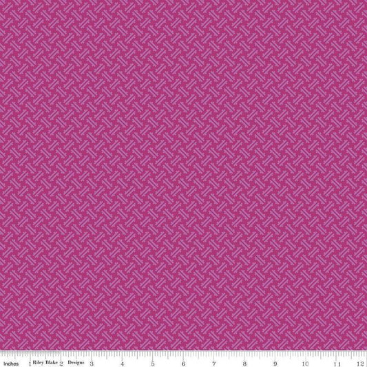 Image of Kipling Gardens Loxley Fuschia quilting cotton fabric by Lily Ashbury for Riley Blake Designs. Features a geometric pattern on a purple background. Cute Little Fabric Shop.