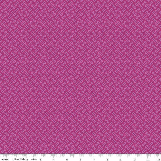 Image of Kipling Gardens Loxley Fuschia quilting cotton fabric by Lily Ashbury for Riley Blake Designs. Features a geometric pattern on a purple background. Cute Little Fabric Shop.
