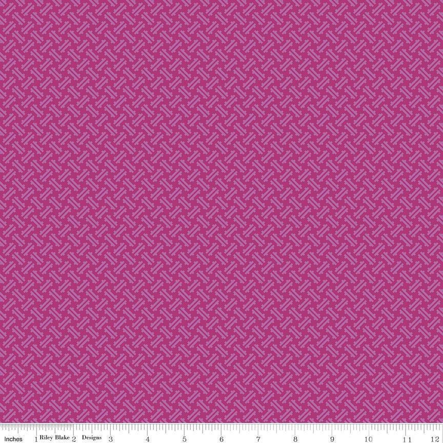 Image of Kipling Gardens Loxley Fuschia quilting cotton fabric by Lily Ashbury for Riley Blake Designs. Features a geometric pattern on a purple background. Cute Little Fabric Shop.