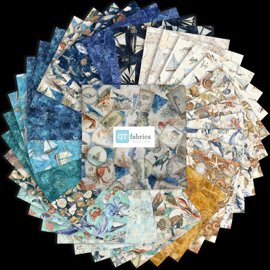 Nauticus Layer Cake Ocean Fabric - 10SQ NAUT 6PKB - 42-Piece Precut - QT Fabrics Quilting Cotton Fabric