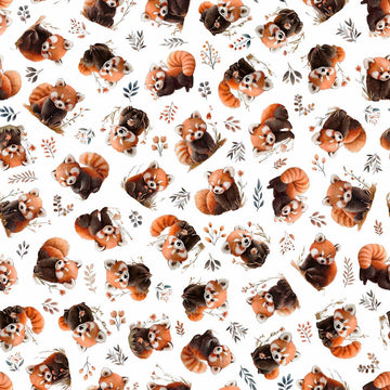 Image of Pandaland Panda Toss White quilting cotton fabric by Morris Creative Group for QT Fabrics. Features pandas on a white background. Cute Little Fabric Shop.