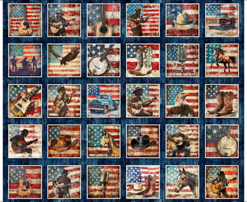 American Country Picture Patch Panel Independence Day Fabric - 31991 - QT Fabrics Quilting Cotton Fabric