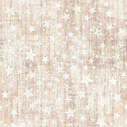 Image of American Country Stars Taupe quilting cotton fabric by Morris Creative Group for QT Fabrics. Features stars on a cream background. Cute Little Fabric Shop.