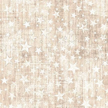 Image of American Country Stars Taupe quilting cotton fabric by Morris Creative Group for QT Fabrics. Features stars on a cream background. Cute Little Fabric Shop.