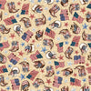 Image of American Country Cowboy Tan quilting cotton fabric by Morris Creative Group for QT Fabrics. Features patriotic icons on a cream background. Cute Little Fabric Shop.