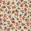 Image of American Country Cowboy Tan quilting cotton fabric by Morris Creative Group for QT Fabrics. Features patriotic icons on a cream background. Cute Little Fabric Shop.