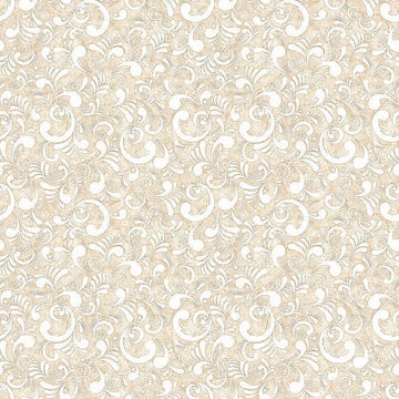 Image of American Country Scrolls Taupe quilting cotton fabric by Morris Creative Group for QT Fabrics. Features swirls on a cream background. Cute Little Fabric Shop.