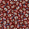 Image of American Country Cowboy Brick quilting cotton fabric by Morris Creative Group for QT Fabrics. Features patriotic icons on a red background. Cute Little Fabric Shop.