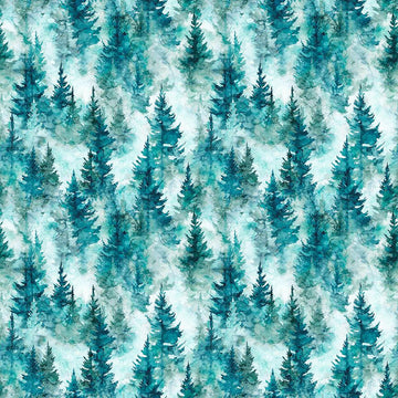 3-Yard-Cut - Skyward Trees Teal Blue Tree Fabric WIDEBACK 108" Wide - 32009 - QT Fabrics Quilting Cotton Fabric