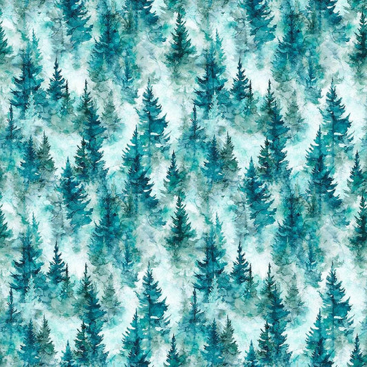 2 Yard 20" End of Bolt - Skyward Trees Teal Blue Tree Fabric WIDEBACK 108" Wide - 32009 - QT Fabrics Quilting Cotton Fabric