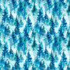 Image of Skyward Trees Blue quilting cotton fabric by Morris Creative Group for QT Fabrics. Features trees on a blue background. Cute Little Fabric Shop.