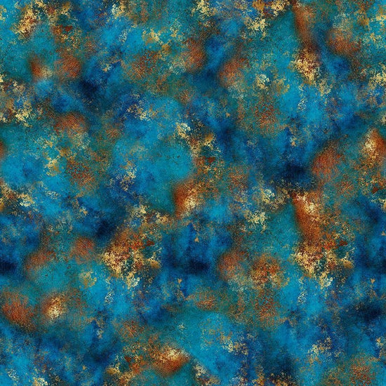 Image of Skyward Patina Blue quilting cotton fabric by Morris Creative Group for QT Fabrics. Features printed texture on a blue background. Cute Little Fabric Shop.