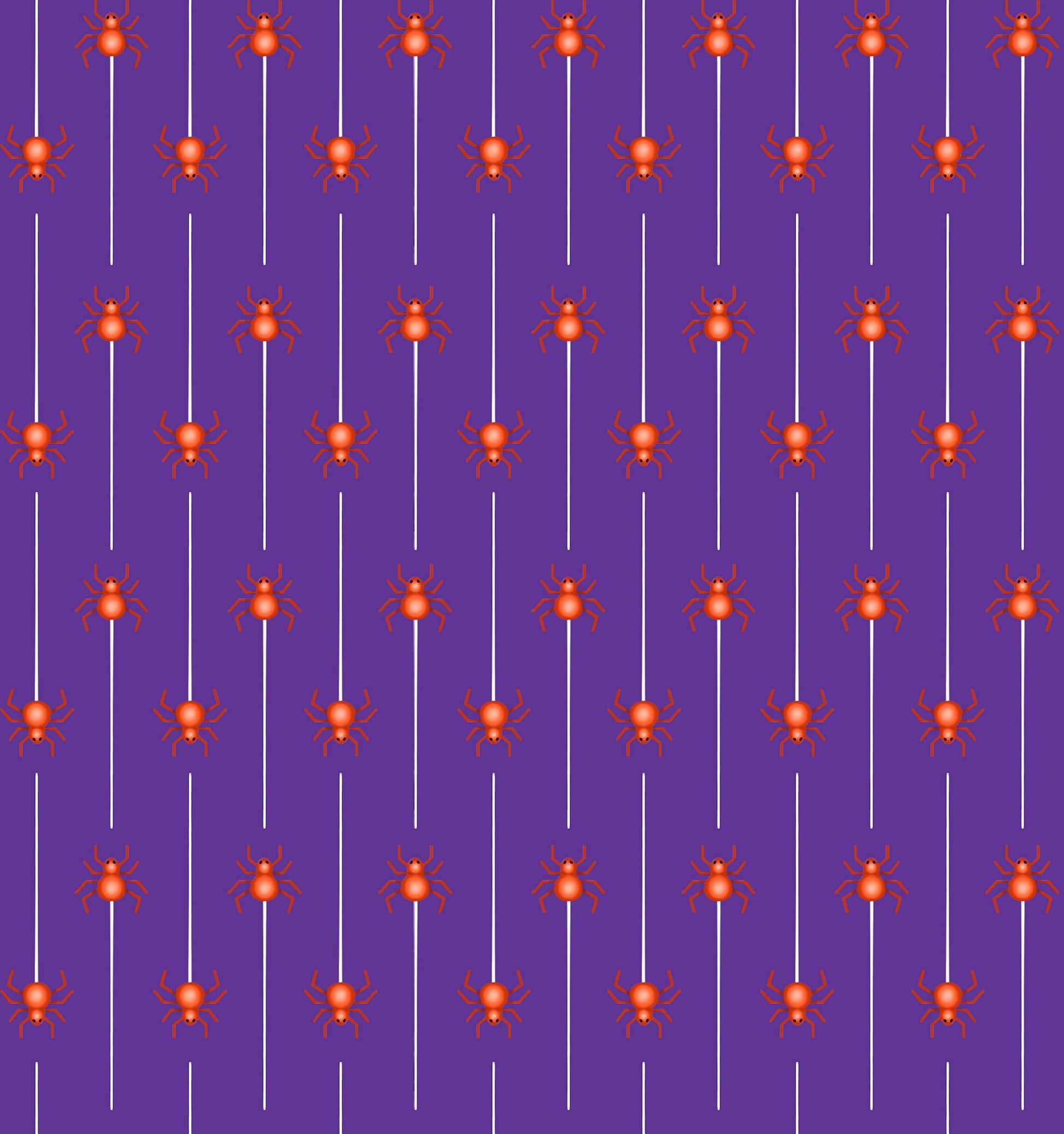 Image of Ghost Tales Spider Stripe Purple quilting cotton fabric by Michael Zindell for QT Fabrics. Features spiders and stripes on a purple background. Cute Little Fabric Shop.