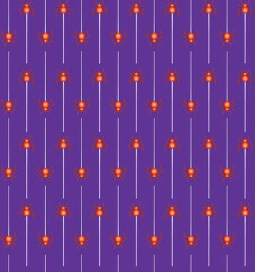 Image of Ghost Tales Spider Stripe Purple quilting cotton fabric by Michael Zindell for QT Fabrics. Features spiders and stripes on a purple background. Cute Little Fabric Shop.
