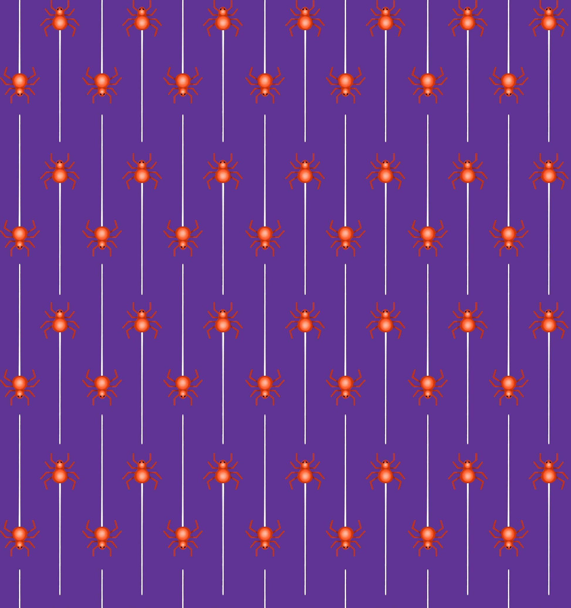 Image of Ghost Tales Spider Stripe Purple quilting cotton fabric by Michael Zindell for QT Fabrics. Features spiders and stripes on a purple background. Cute Little Fabric Shop.