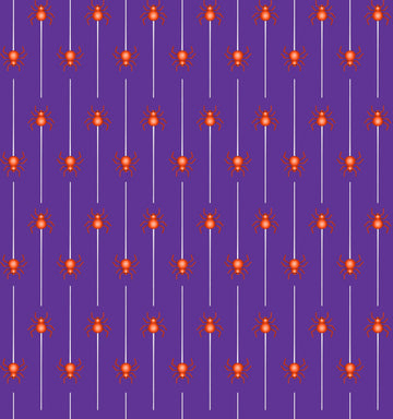 Image of Ghost Tales Spider Stripe Purple quilting cotton fabric by Michael Zindell for QT Fabrics. Features spiders and stripes on a purple background. Cute Little Fabric Shop.