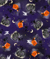 Image of Ghost Tales Tombstone & Crow Toss Dark Purple quilting cotton fabric by Michael Zindell for QT Fabrics. Features tombstones and crows on a purple background. Cute Little Fabric Shop.