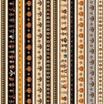 Jeepers Creepers Halloween Border Stripe Multi Orange Halloween Fabric - 31013 - QT Fabrics Quilting Cotton Fabric