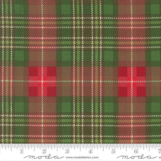 Image of Holiday Cheer Plaid Evergreen quilting cotton fabric by Stacy Iest Hsu for Moda Fabrics. Features plaid on a green and red background. Cute Little Fabric Shop.