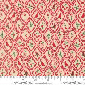 Image of Holiday Cheer Charm Poinsettia quilting cotton fabric by Stacy Iest Hsu for Moda Fabrics. Features flowers on a red and cream background. Cute Little Fabric Shop.