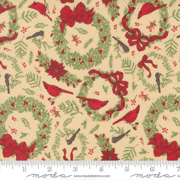 Image of Holiday Cheer Deck the Halls Natural quilting cotton fabric by Stacy Iest Hsu for Moda Fabrics. Features wreaths on a cream background. Cute Little Fabric Shop.