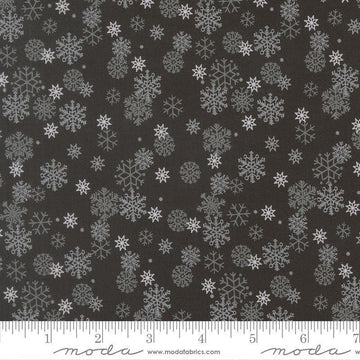 Image of Holiday Cheer Snowflake Midnight quilting cotton fabric by Stacy Iest Hsu for Moda Fabrics. Features snowflake on a black background. Cute Little Fabric Shop.