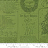 Image of Holiday Cheer North Pole News Mistletoe quilting cotton fabric by Stacy Iest Hsu for Moda Fabrics. Features words on a green background. Cute Little Fabric Shop.