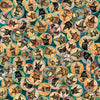 Image of Witchypoo Animal Witches Medallions Teal quilting cotton fabric by Morris Creative Group for QT Fabrics. Features animals and witches on a blue background. Cute Little Fabric Shop.
