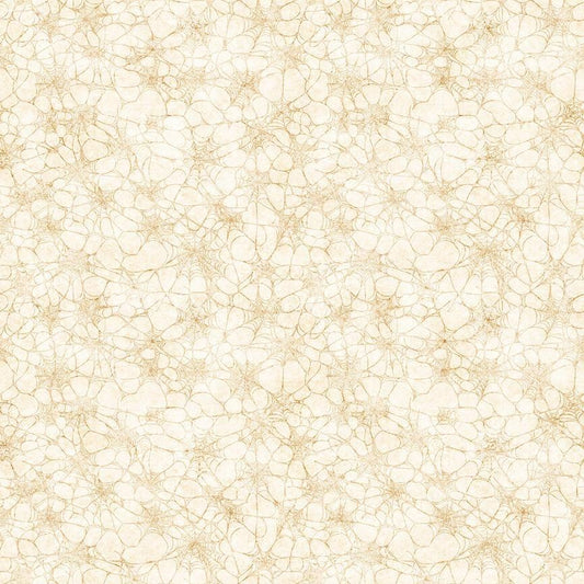 Image of Witchypoo Spiderwebs Tan quilting cotton fabric by Morris Creative Group for QT Fabrics. Features spiderwebs on a cream background. Cute Little Fabric Shop.