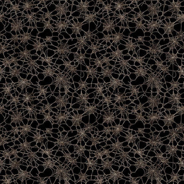 Image of Witchypoo Spiderwebs Charcoal quilting cotton fabric by Morris Creative Group for QT Fabrics. Features spiderwebs on a black background. Cute Little Fabric Shop.