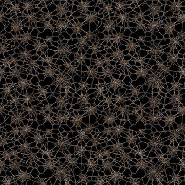 Image of Witchypoo Spiderwebs Charcoal quilting cotton fabric by Morris Creative Group for QT Fabrics. Features spiderwebs on a black background. Cute Little Fabric Shop.