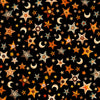 Image of A Haunting We Will Go Stars & Moon Black quilting cotton fabric by Morris Creative Group for QT Fabrics. Features stars and moons on a black background. Cute Little Fabric Shop.
