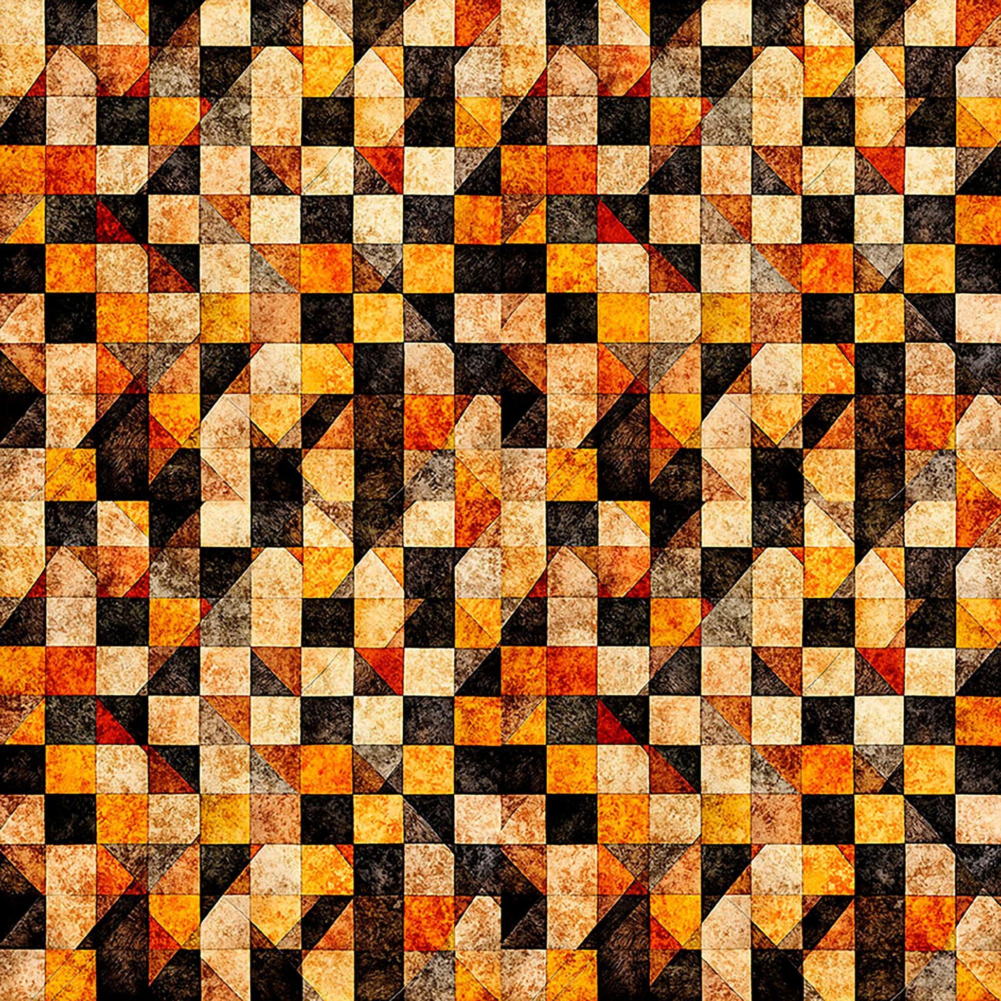 Image of A Haunting We Will Go Checkboard Geo Orange quilting cotton fabric by Morris Creative Group for QT Fabrics. Features a geometric pattern on an orange background. Cute Little Fabric Shop.