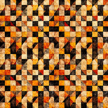 Image of A Haunting We Will Go Checkboard Geo Orange quilting cotton fabric by Morris Creative Group for QT Fabrics. Features a geometric pattern on an orange background. Cute Little Fabric Shop.