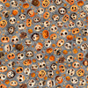 Image of A Haunting We Will Go Skull & Pumpkin Smoke quilting cotton fabric by Morris Creative Group for QT Fabrics. Features pumpkins and skulls on a gray background. Cute Little Fabric Shop.