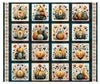 Harvest Hollow Decorative Pumpkin Picture Patches Panel Dark Teal Blue Floral Fabric - 31984 - QT Fabrics Quilting Cotton Fabric
