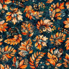 Image of Harvest Hollow Fall Leaves Dark Teal quilting cotton fabric by Morris Creative Group for QT Fabrics. Features leaves on a blue background. Cute Little Fabric Shop.