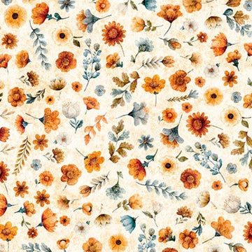 Image of Harvest Hollow Ditzy Floral Cream quilting cotton fabric by Morris Creative Group for QT Fabrics. Features flowers on a cream background. Cute Little Fabric Shop.