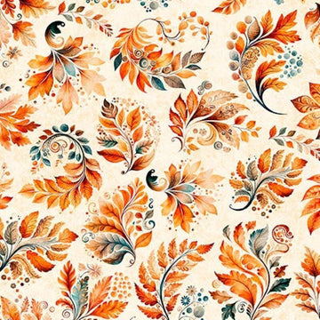 Image of Harvest Hollow Fall Leaves Cream quilting cotton fabric by Morris Creative Group for QT Fabrics. Features leaves on a cream background. Cute Little Fabric Shop.