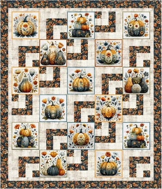 Harvest Hollow Quilt Kit Pumpkin Fabric - FORSL KIT 7174A - QT Fabrics Quilting Cotton Fabric