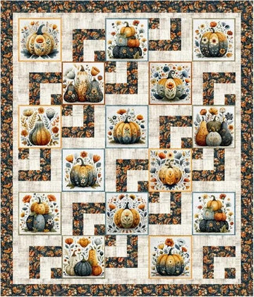 Harvest Hollow Quilt Kit Pumpkin Fabric - FORSL KIT 7174A - QT Fabrics Quilting Cotton Fabric