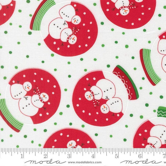 Image of Snow Time Globe Winter White quilting cotton fabric by Me and My Sister Designs for Moda Fabrics. Features snow globes on a white background. Cute Little Fabric Shop.