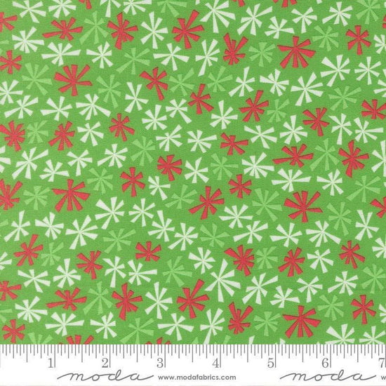 Image of Snow Time Tinsel Hollyleaf quilting cotton fabric by Me and My Sister Designs for Moda Fabrics. Features flowers on a green background. Cute Little Fabric Shop.